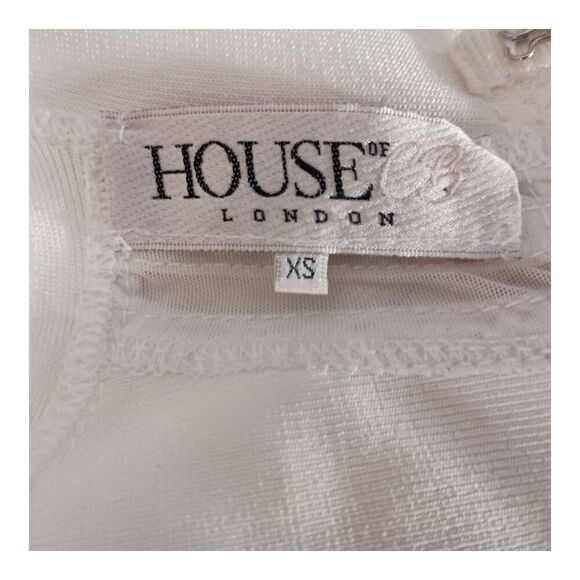 HOUSE OF CB London Bodycon Dress Mesh Cold Shoulder Knee-Length Ivory XS - Picture 4 of 5